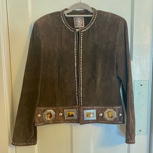 RARE Vintage Double D Ranch Suede Jacket Indigenous Chief Icons  Sz L